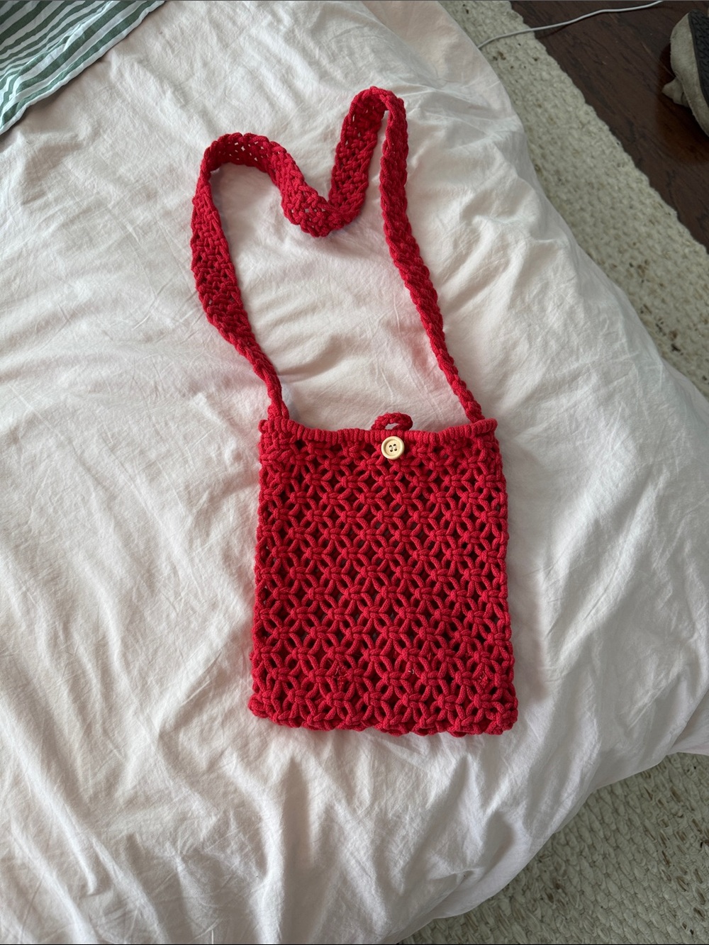 Rhythm Red Crocheted Crossbody Bag with Button Closure